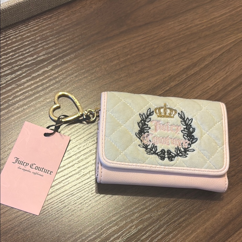 Juicy Couture Pink and Cream Quilted Trifold Wallet